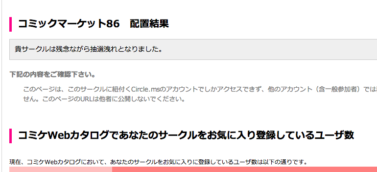 C86（2014年夏コミ）落選しました……